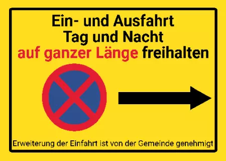 Parken verboten SchildParken - Verkehr Ein- Ausfaht auf ganzer Länge freihalten Bild